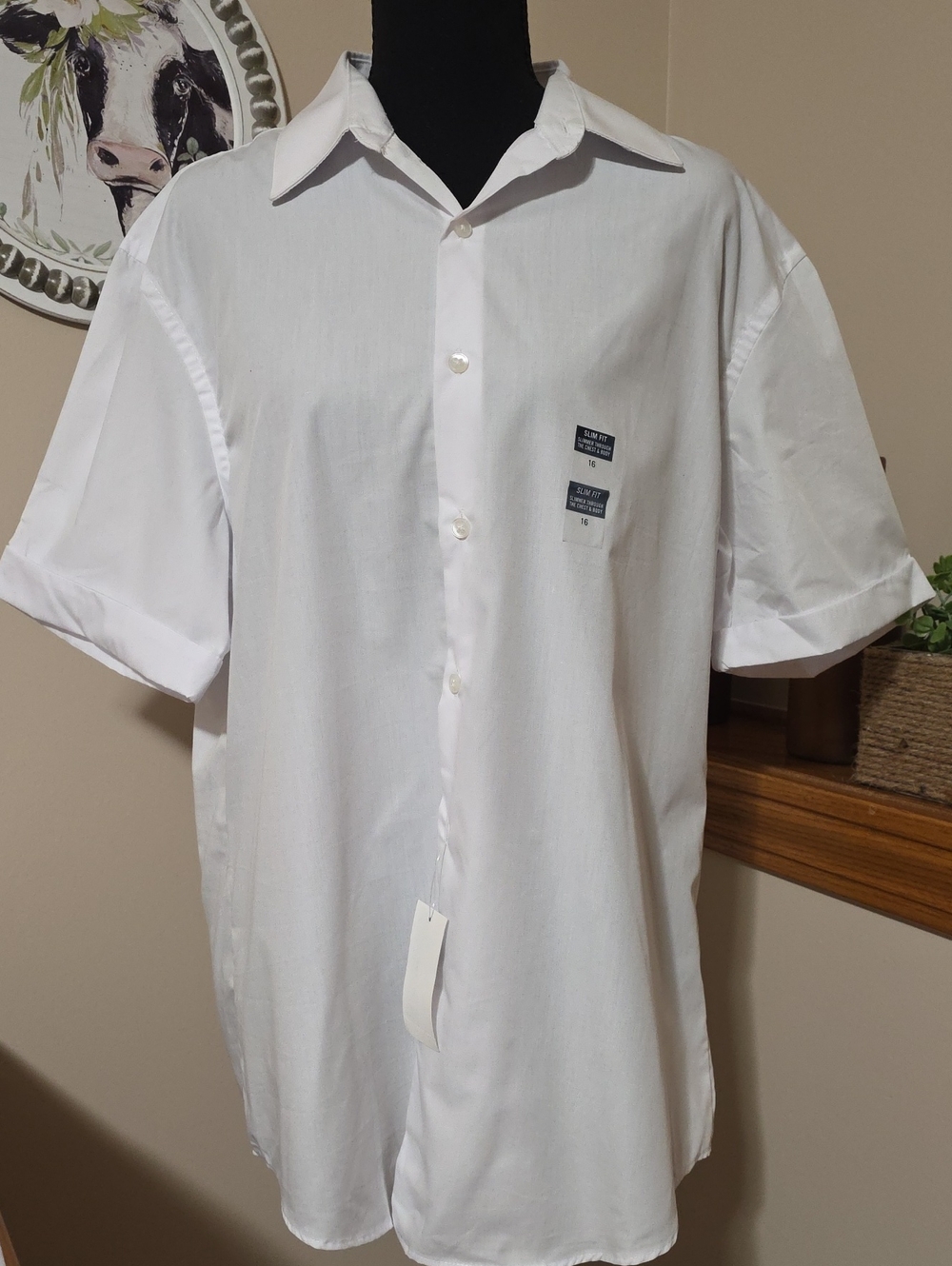 Van Heusen White Short-Sleeve Button-Up Dress Shirt